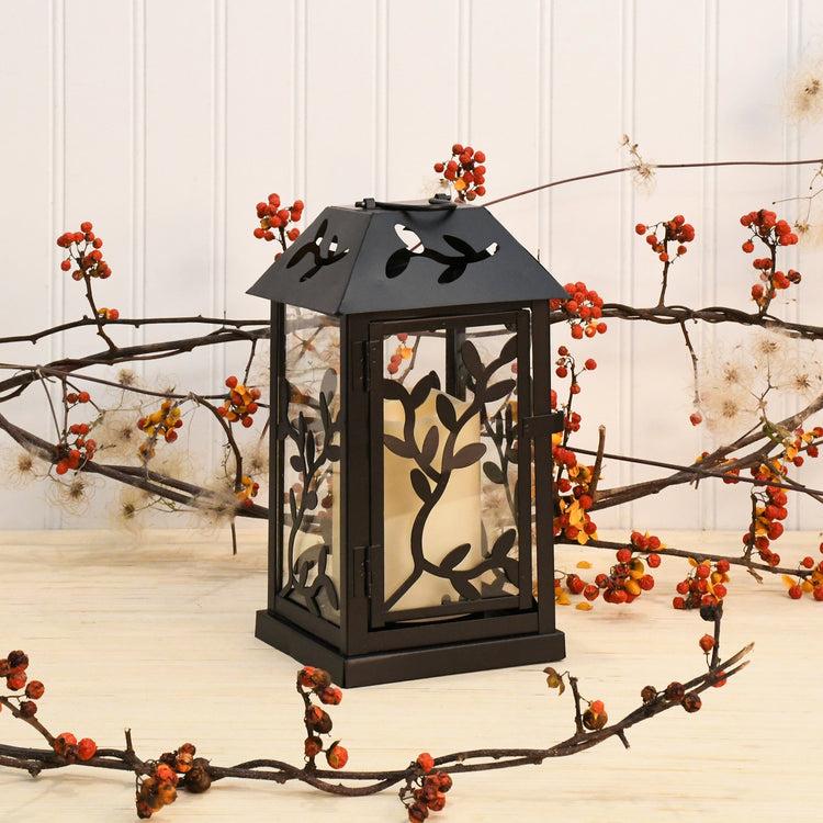 brookstone Black Vine Metal Lantern with LED Candle