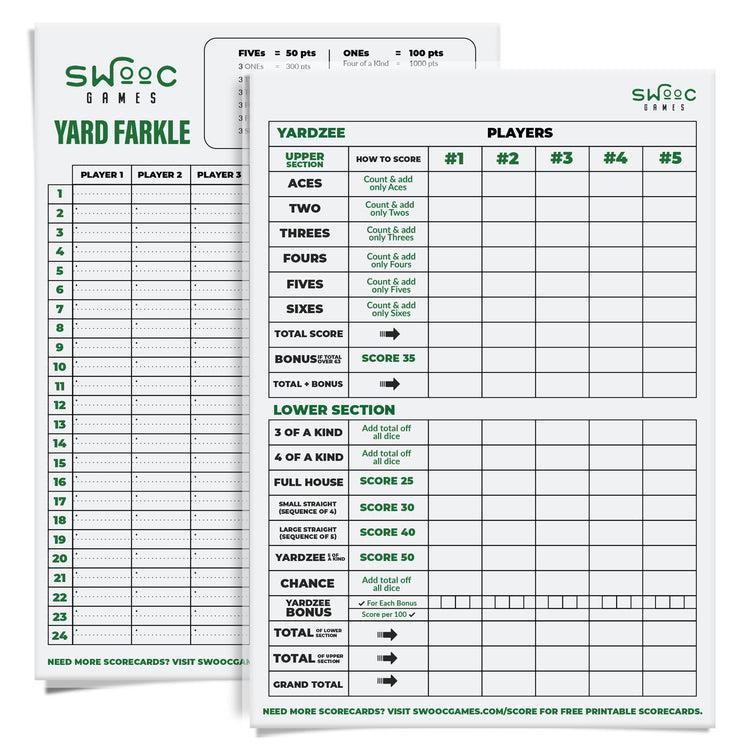 brookstone 5 Yardzee & 5 Farkle Scorecards