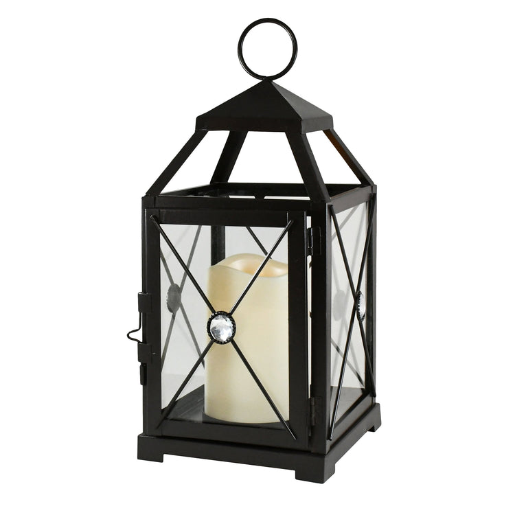 Brookstone Black Gem Metal Lantern With LED Candle