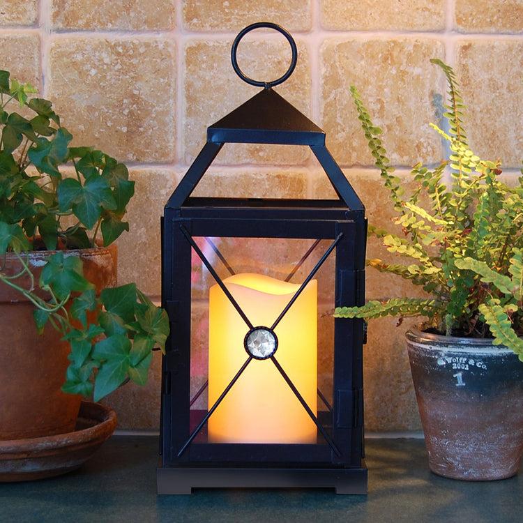 Brookstone Black Gem Metal Lantern With LED Candle