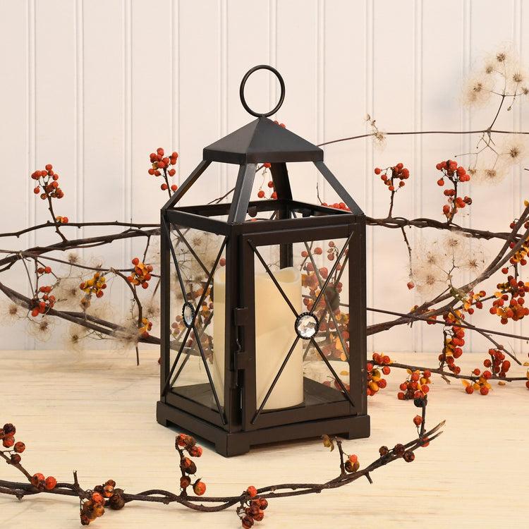 Brookstone Black Gem Metal Lantern With LED Candle