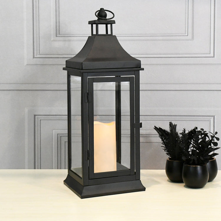 brookstone Black Metal Lantern with LED Candle