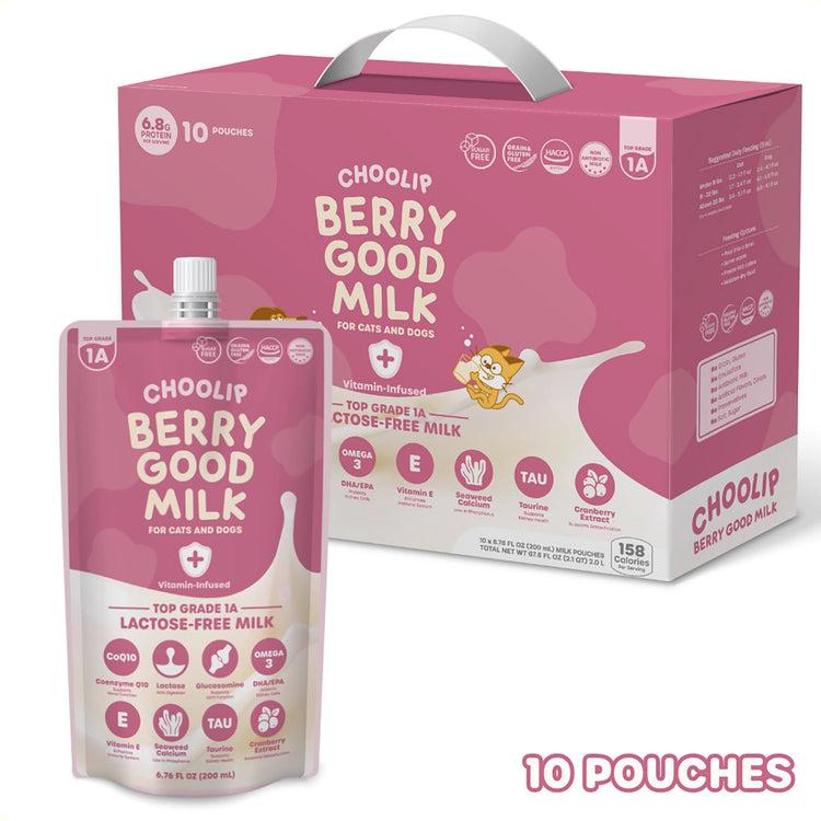 Brookstone Choolip Berry Good Milk (10 Pouches) - Lactose-Free Vitamin Drink For Pets