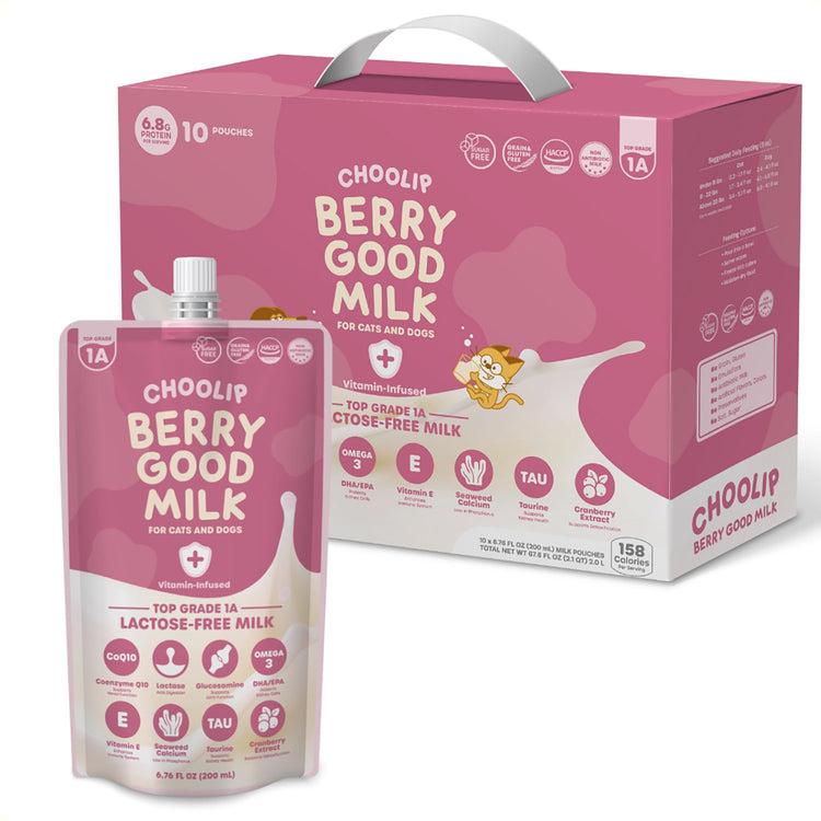 brookstone Choolip Berry Good Milk (10 Pouches) - Lactose-Free Vitamin Drink for Pets