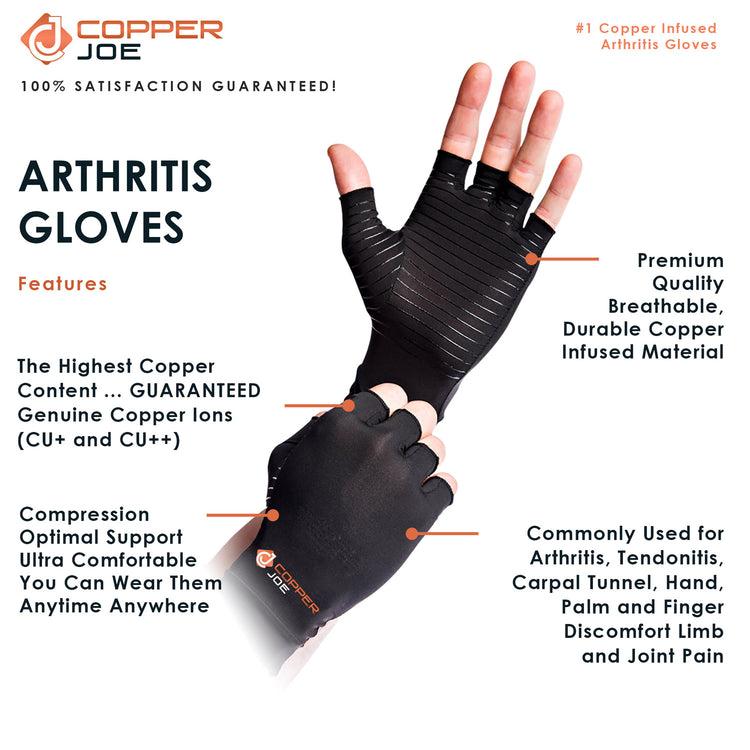 Brookstone Copper Joe Half Finger Compression Arthritis Gloves