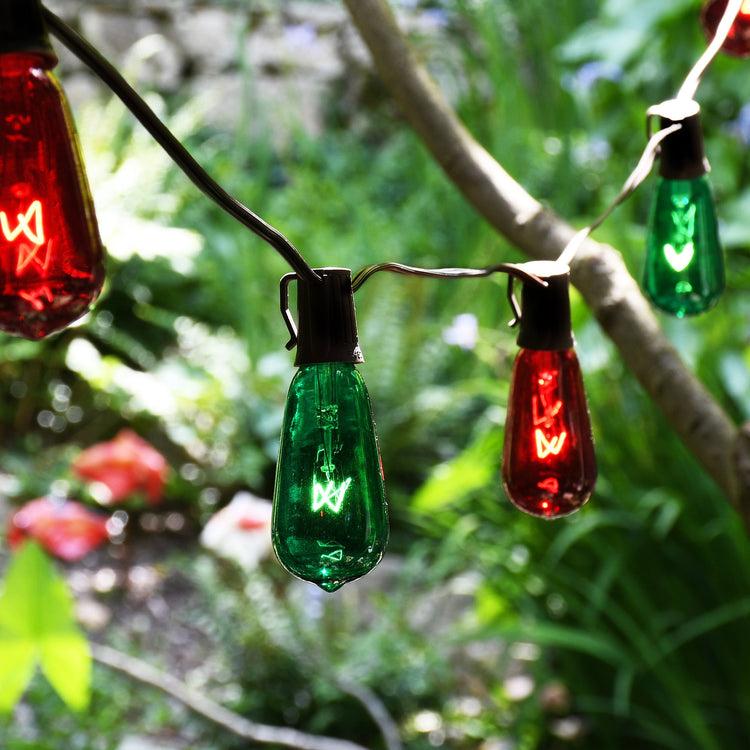 Brookstone Electric String Lights With 10 Red And Green Edison Bulbs