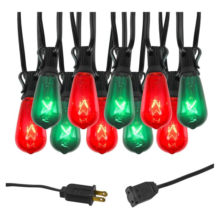 brookstone Electric String Lights with 10 Red and Green Edison Bulbs
