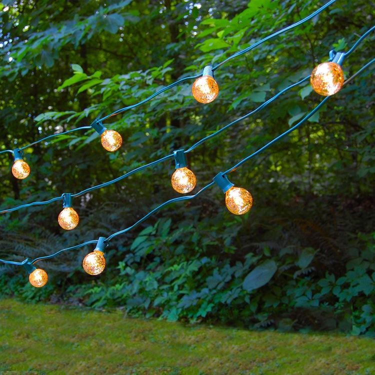 brookstone Electric String Lights with 25 Gold Mercury Globe Bulbs