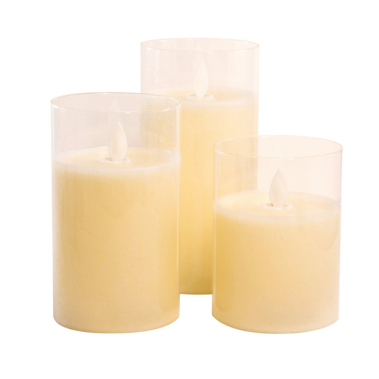 Brookstone Glass Hurricane Moving Flame LED Candles