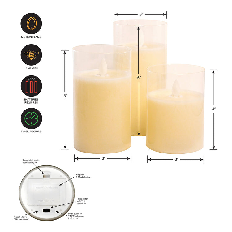 Brookstone Glass Hurricane Moving Flame LED Candles