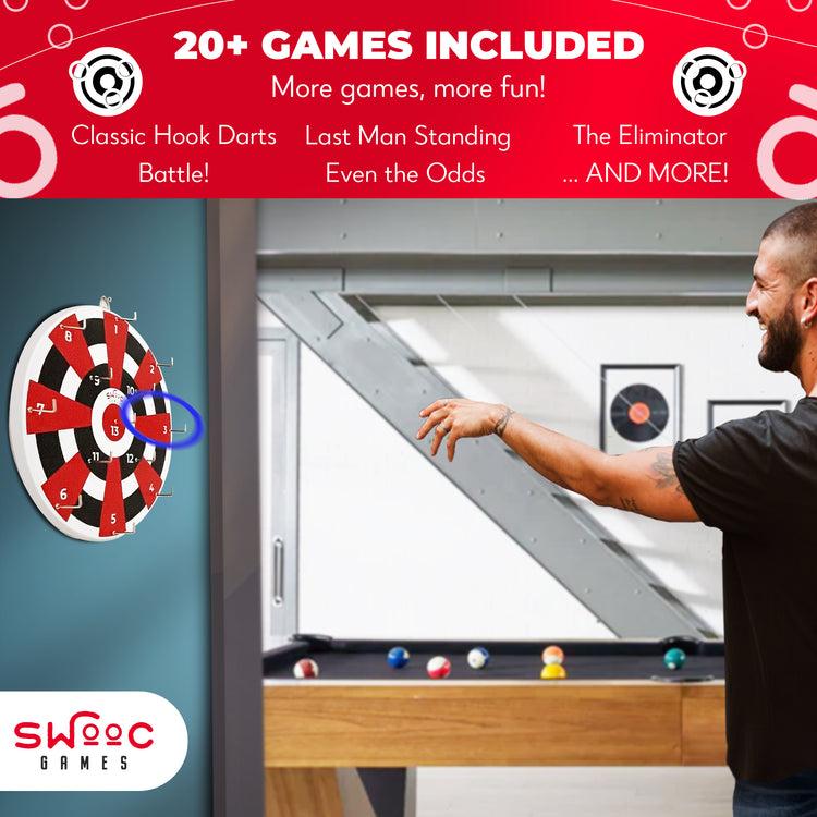Brookstone Hook Darts Ring Toss Game ‒ Wood Board And Soft Rings