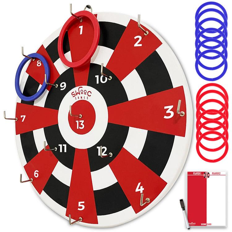 brookstone Hook Darts Ring Toss Game ‒ Wood Board and Soft Rings