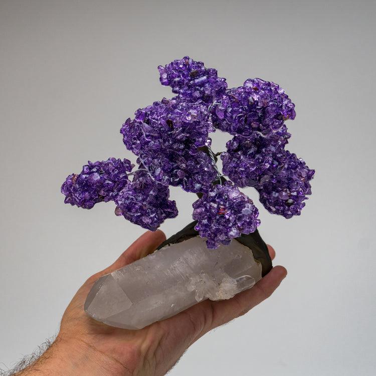 Brookstone Large - Genuine Amethyst Clustered Gemstone Tree On A Clear Quartz Crystal (The Harmony Tree)