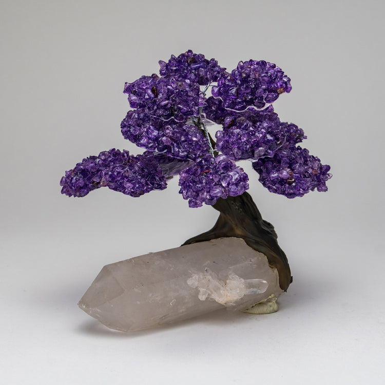 brookstone Large - Genuine Amethyst Clustered Gemstone Tree on a Clear Quartz Crystal (The Harmony Tree)
