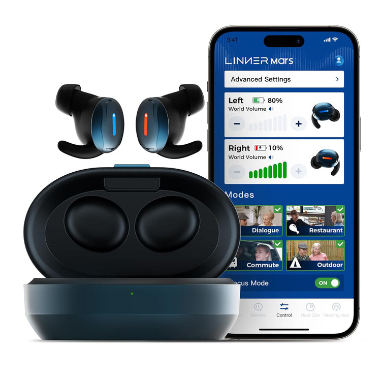 brookstone LINNER Mars OTC Hearing Aids with Noise & Feedback Cancellation Discreet Fit for All-Day Comfort with Focus Mode
