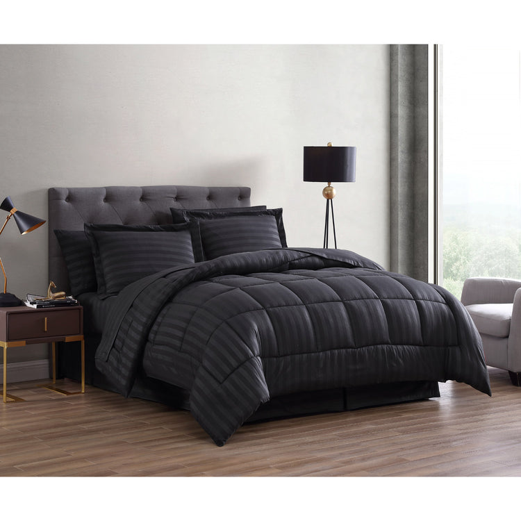 brookstone Maple Dobby Stripe 8 Piece bed in a bag Comforter Set