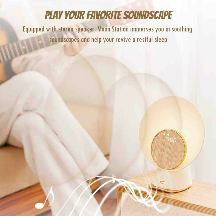 Brookstone Moon Station: Bedside Lamp Wireless Charger Stereo Speaker All In One By INSPECIAL HOME