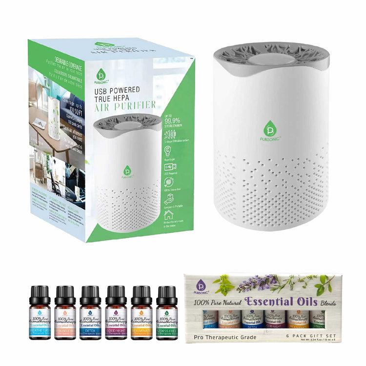 Brookstone Pursonic Air Purifier With 6-Pack Premium Essential Oils Collection By Pursonic
