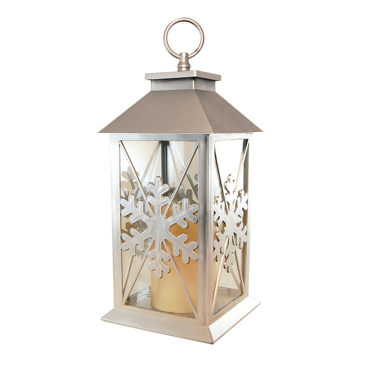 Brookstone Silver Snowflake Lantern With Battery Operated Candle
