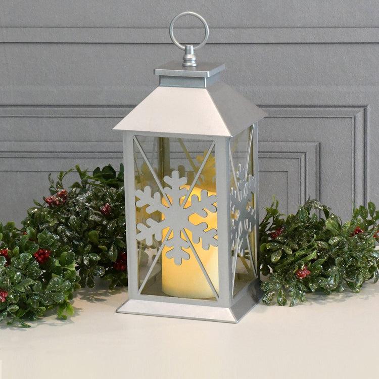 Brookstone Silver Snowflake Lantern With Battery Operated Candle