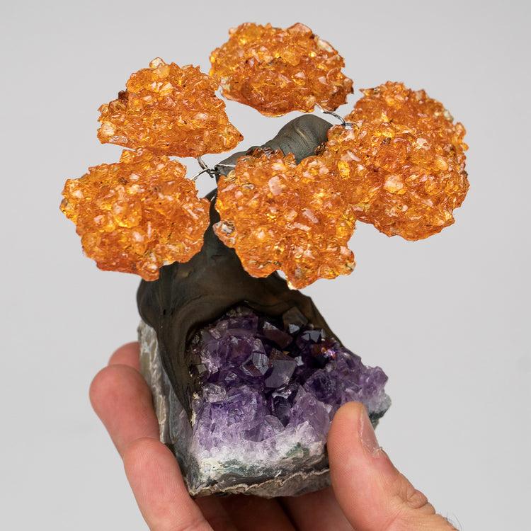 Brookstone Small - Genuine Citrine Clustered Gemstone Tree On Amethyst Matrix (The Money Tree)
