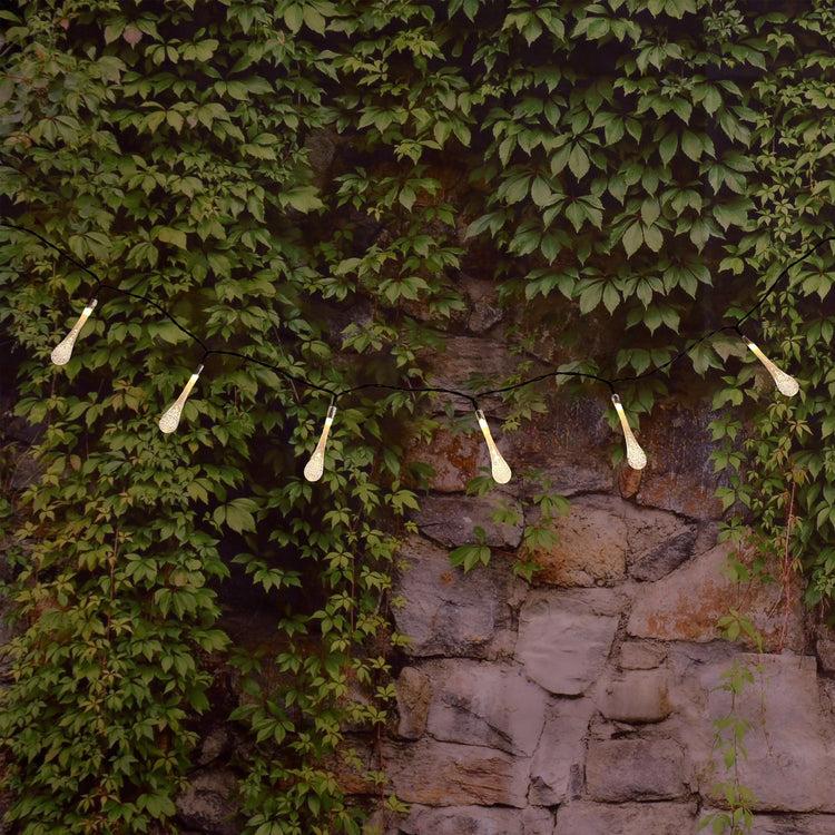 brookstone Solar Powered Water Drop String Lights - Soft White