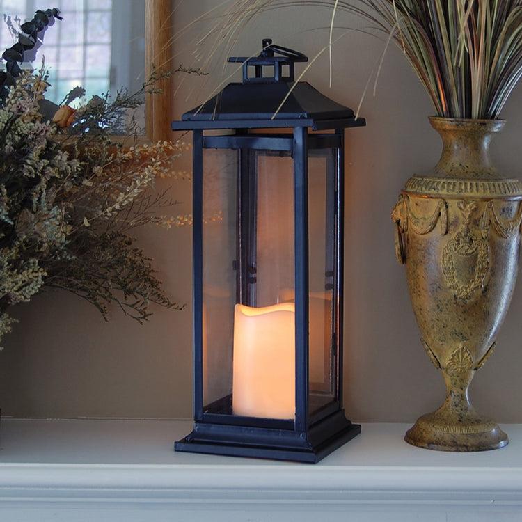 brookstone Traditional Black Metal Lantern with LED Candle