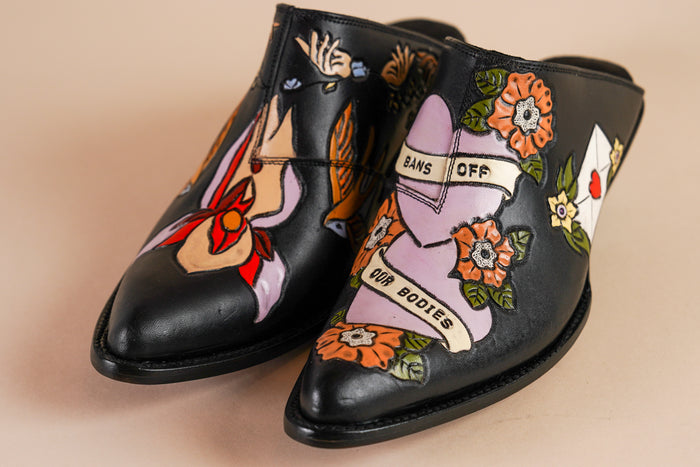 brother vellies Bans Off Our Bodies Doodle Mule in Midnight