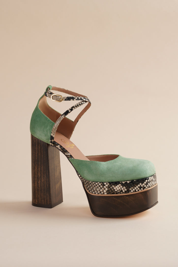 brother vellies Disco Mary Jane Platform in Cactus Green Suede