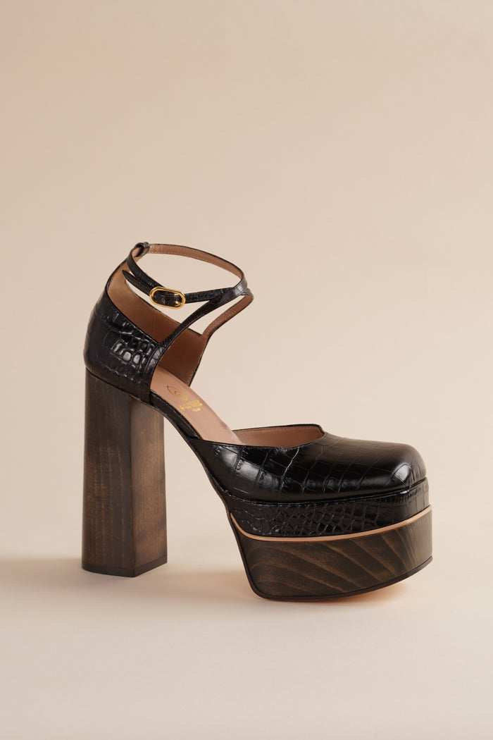 brother vellies Disco Mary Jane Platform in Espresso Faux Croc