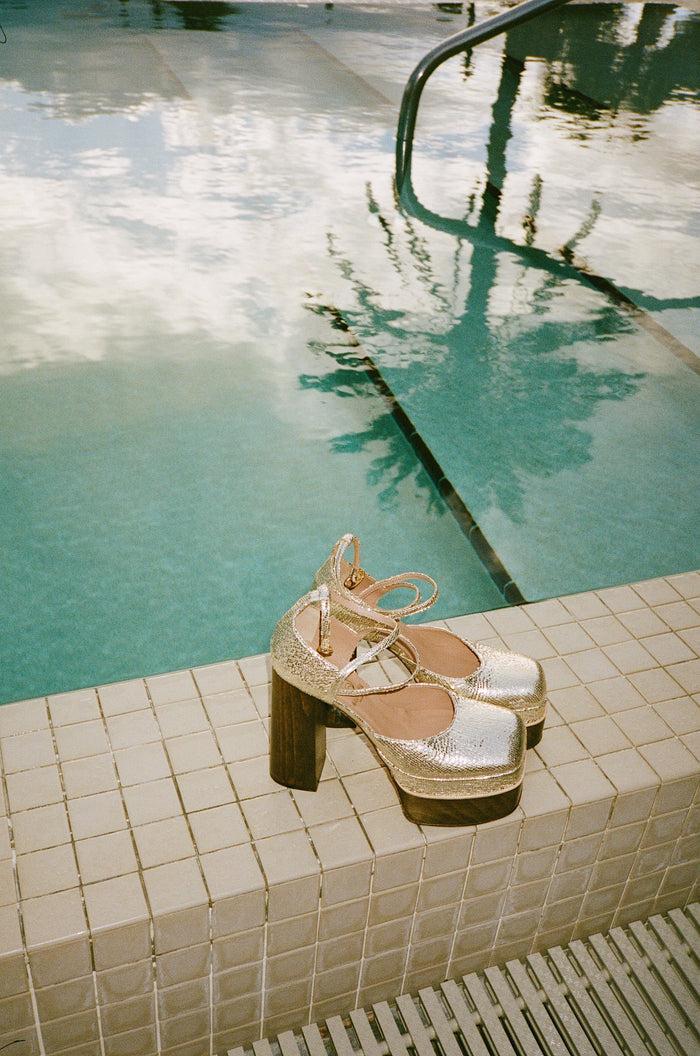 Brother Vellies Disco Mary Jane Platform In Gold Metallic Leather