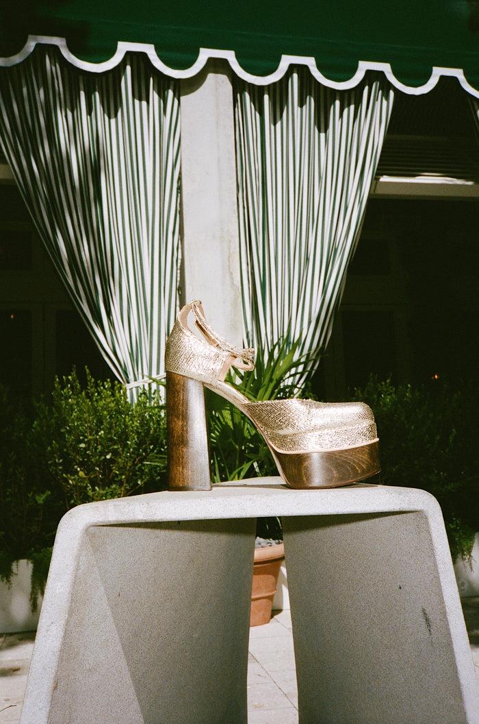 Brother Vellies Disco Mary Jane Platform In Gold Metallic Leather