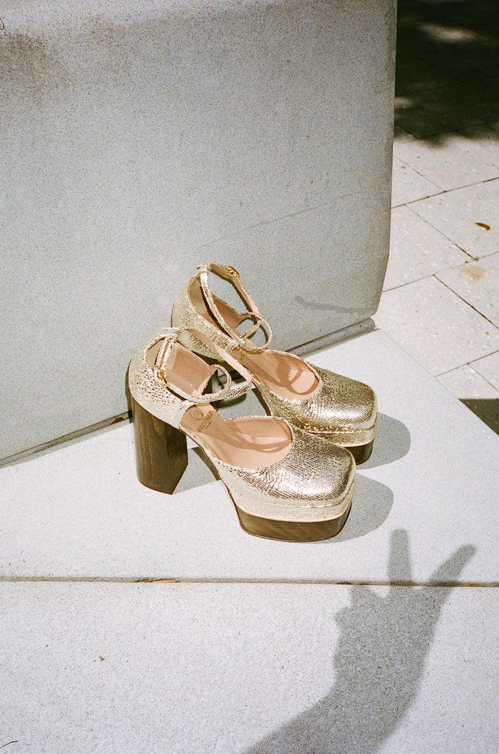 Brother Vellies Disco Mary Jane Platform In Gold Metallic Leather