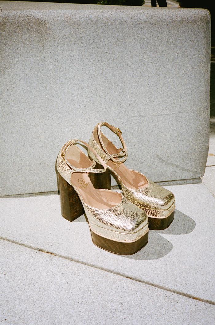 brother vellies Disco Mary Jane Platform in Gold Metallic Leather