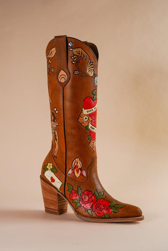 Brother Vellies My Body My Choice Doodle Cowboy Boot In Caramel