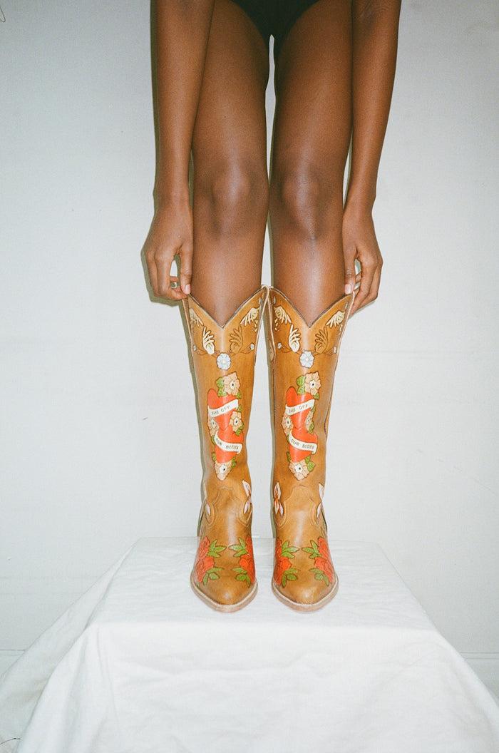 Brother Vellies My Body My Choice Doodle Cowboy Boot In Caramel