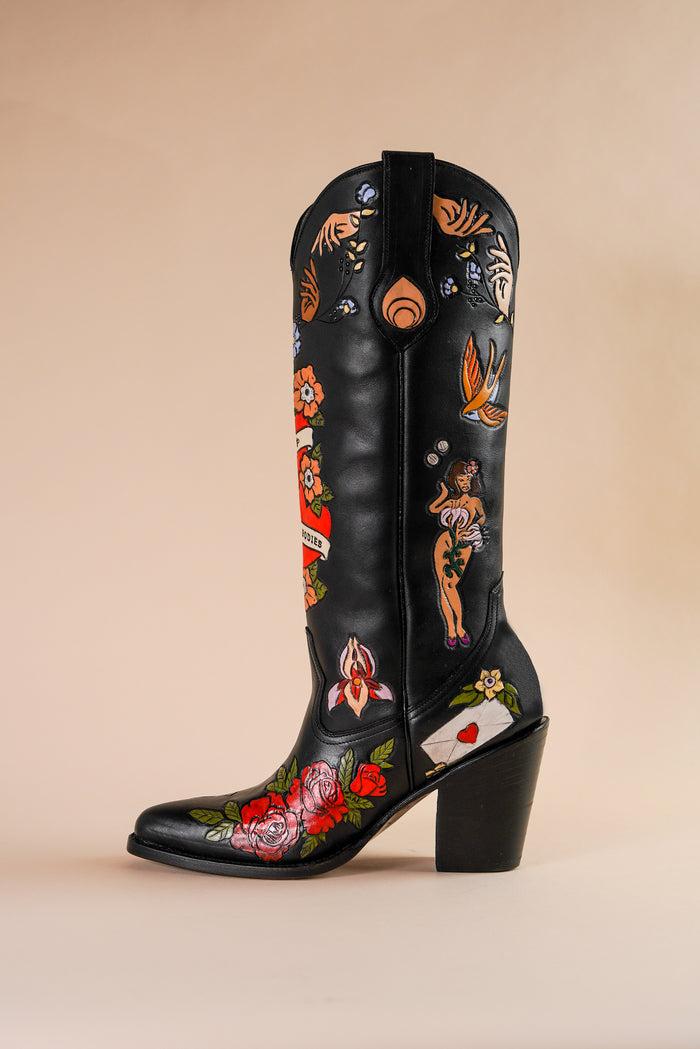 Brother Vellies My Body My Choice Doodle Cowboy Boot In Midnight