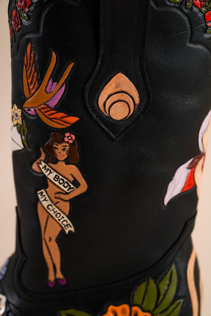 Brother Vellies My Body My Choice Doodle Cowboy Boot In Midnight
