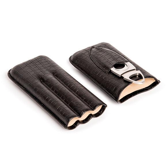 brouk & co Black Croc Triple Cigar Holder (Genuine Leather)
