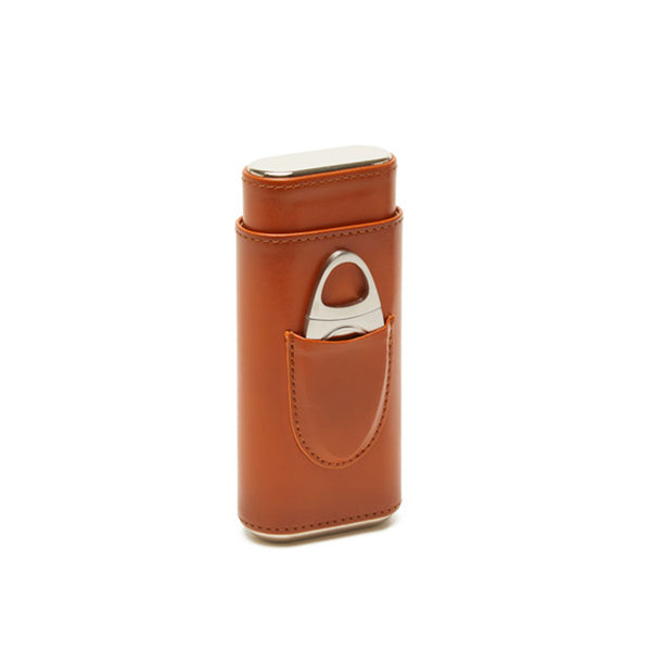 Brouk & Co Ashton 3-Cigar Leather Case With Cutter