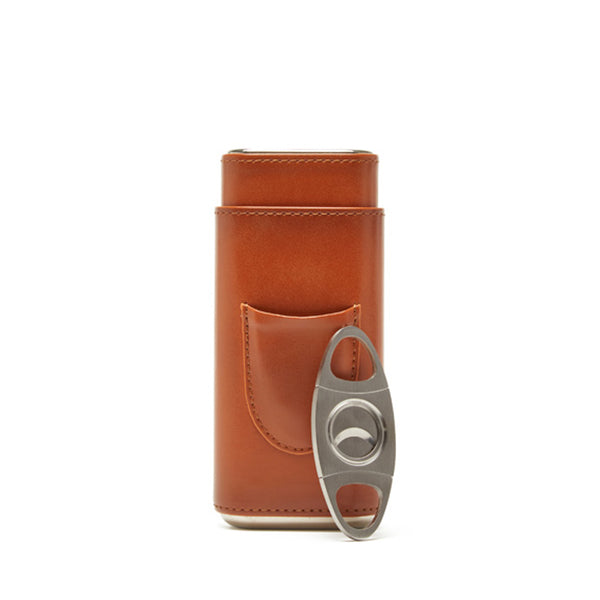 Brouk & Co Ashton 3-Cigar Leather Case With Cutter