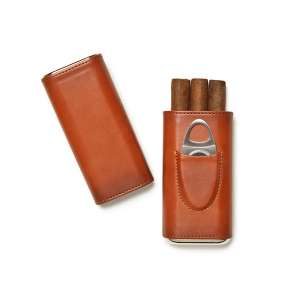 Brouk & Co Ashton 3-Cigar Leather Case With Cutter