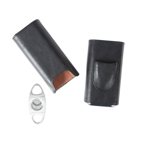 brouk & co Ashton 3-Cigar Leather Case with Cutter