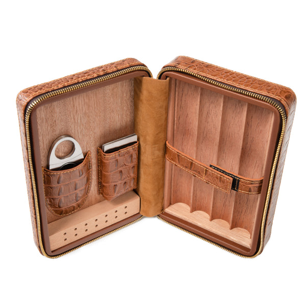 Brouk & Co Cain Croco Cigar Travel Case (Brown)