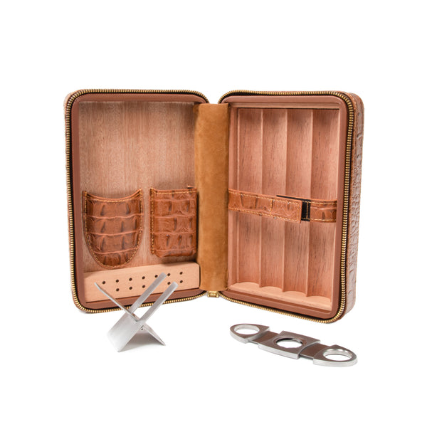 brouk & co Cain Croco Cigar Travel Case (Brown)