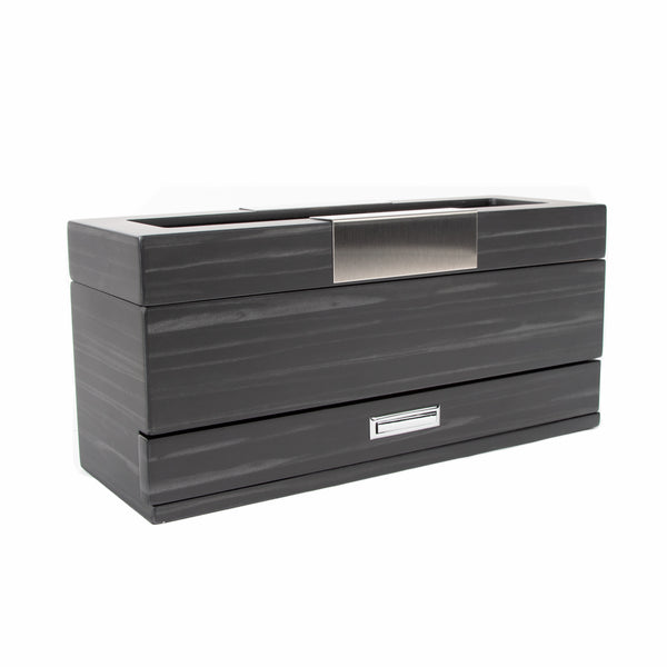 Brouk & Co Matte Black 5-Slot Watch Box W/ Jewelry Tray