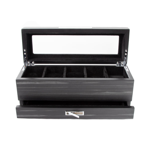 Brouk & Co Matte Black 5-Slot Watch Box W/ Jewelry Tray