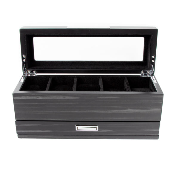 Brouk & Co Matte Black 5-Slot Watch Box W/ Jewelry Tray