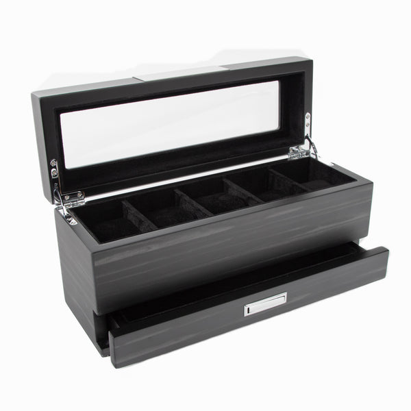 brouk & co Matte Black 5-Slot Watch Box W/ Jewelry Tray
