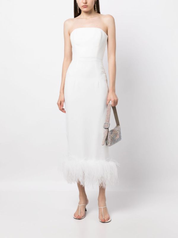 Browns 16Arlington White Minelli Feather Trim Midi Dress | Browns Evening Dresses